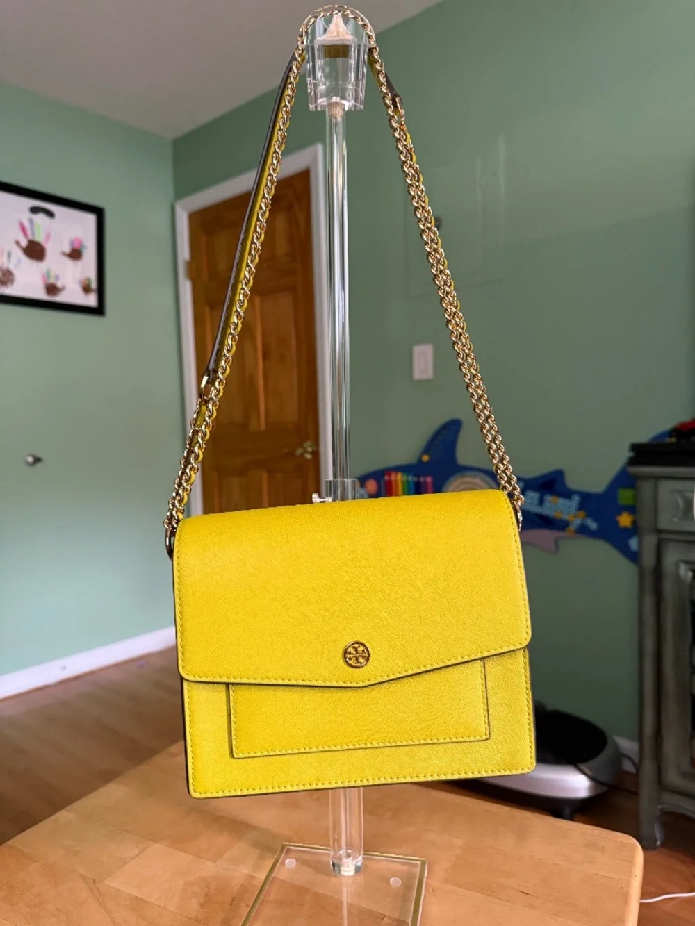 Tory Burch Convertible Robinson Saffiano Leather Crossbody Lime Green